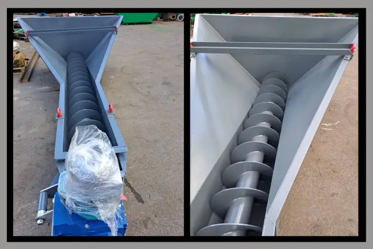 Inclined trough auger, grey metal, for a metal processing plant in Kent, UK.